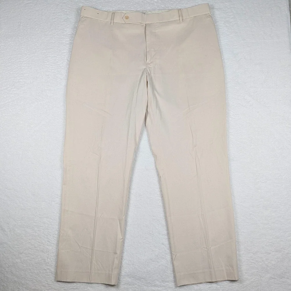 Polo Ralph Lauren Pants Mens‎ 40x32 Beige Silk Cotton Chino Flat Front Trousers